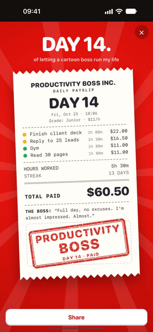 The end-of-day payslip